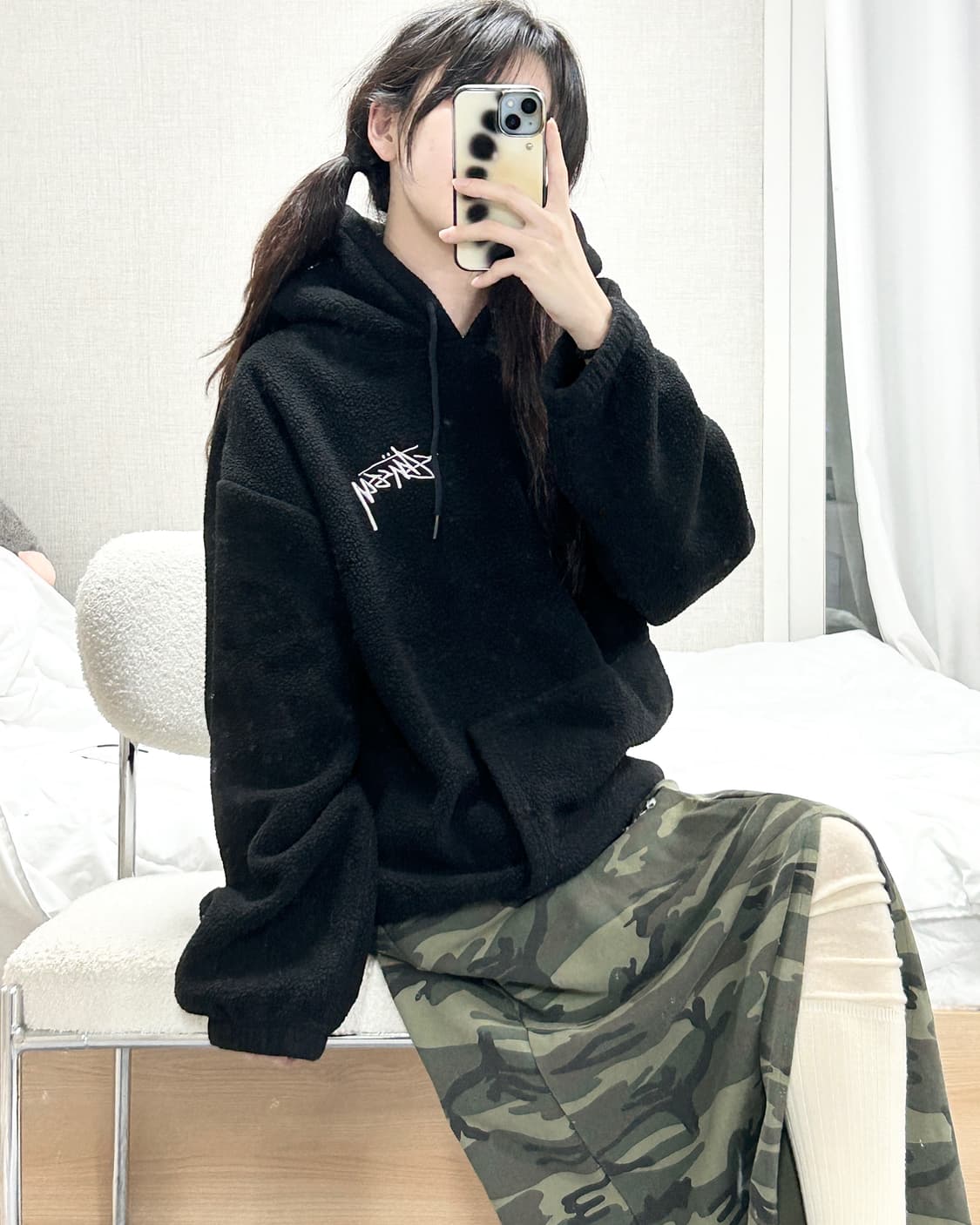 스투시 자수로고 브론슨 블랙 후리스 후드 상품이미지2