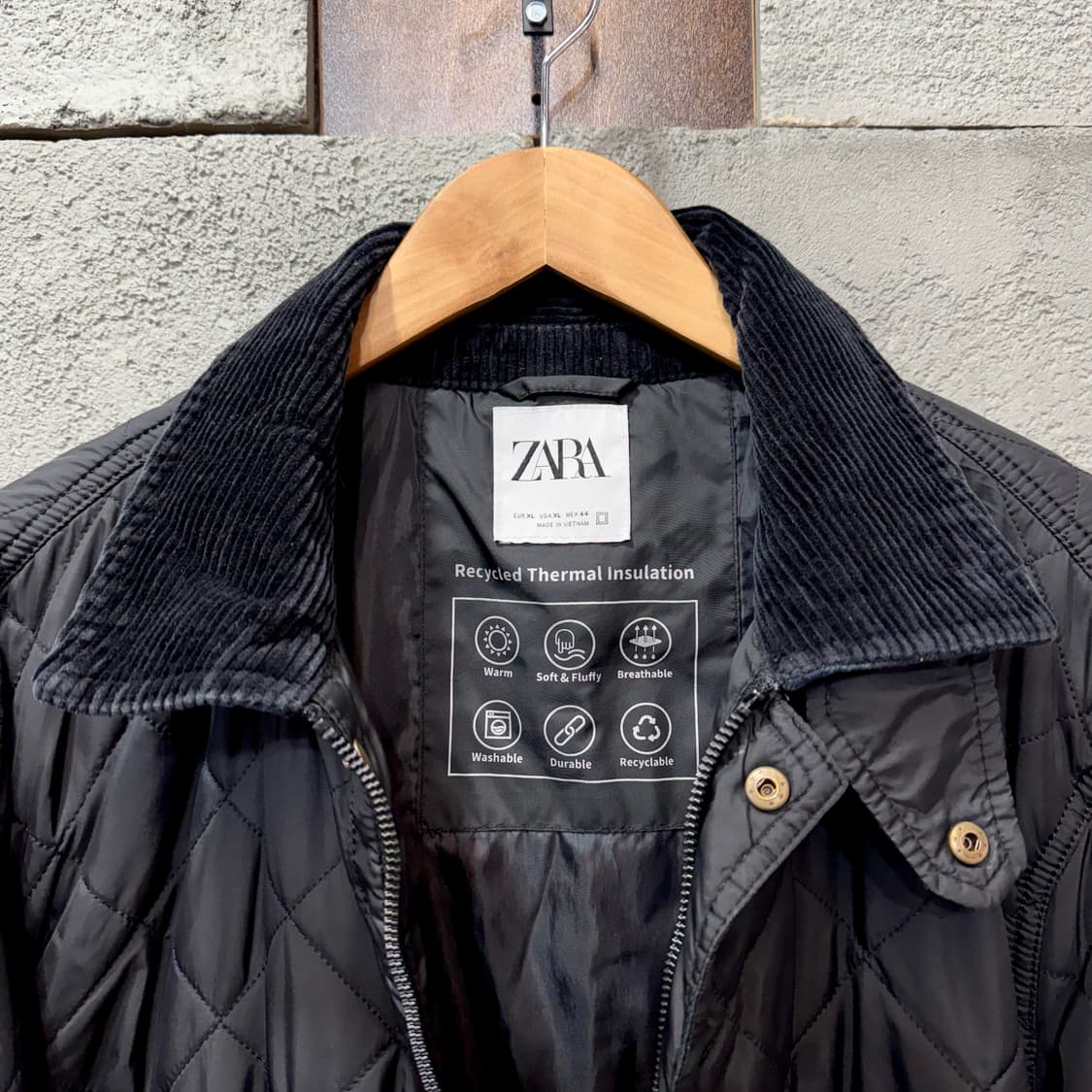 ZARA 블랙 코듀로이 카라 퀼팅 자켓 (XL)  상품이미지5