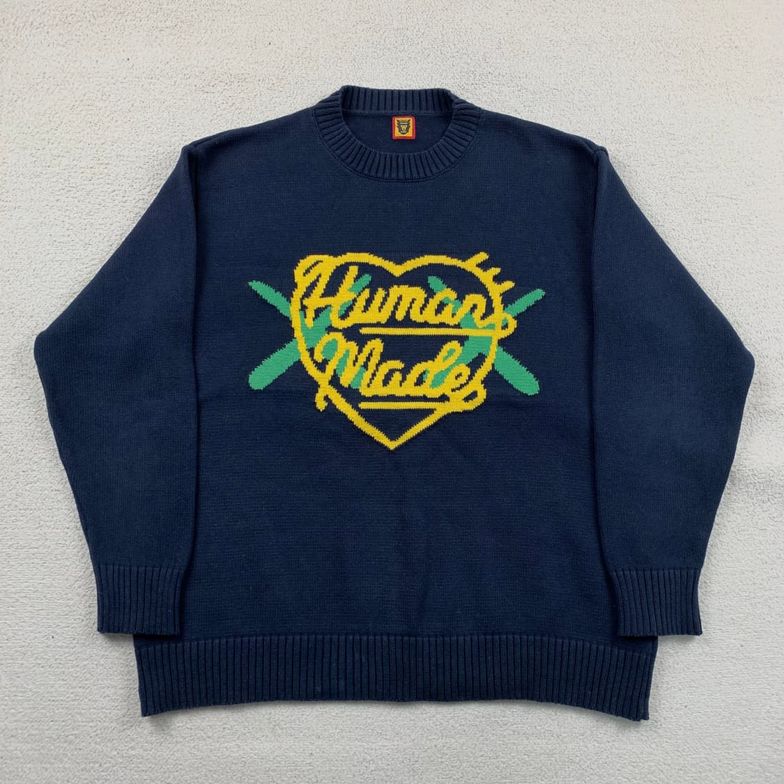 휴먼메이드 x 카우스 빅로고 니트 네이비 상품이미지1