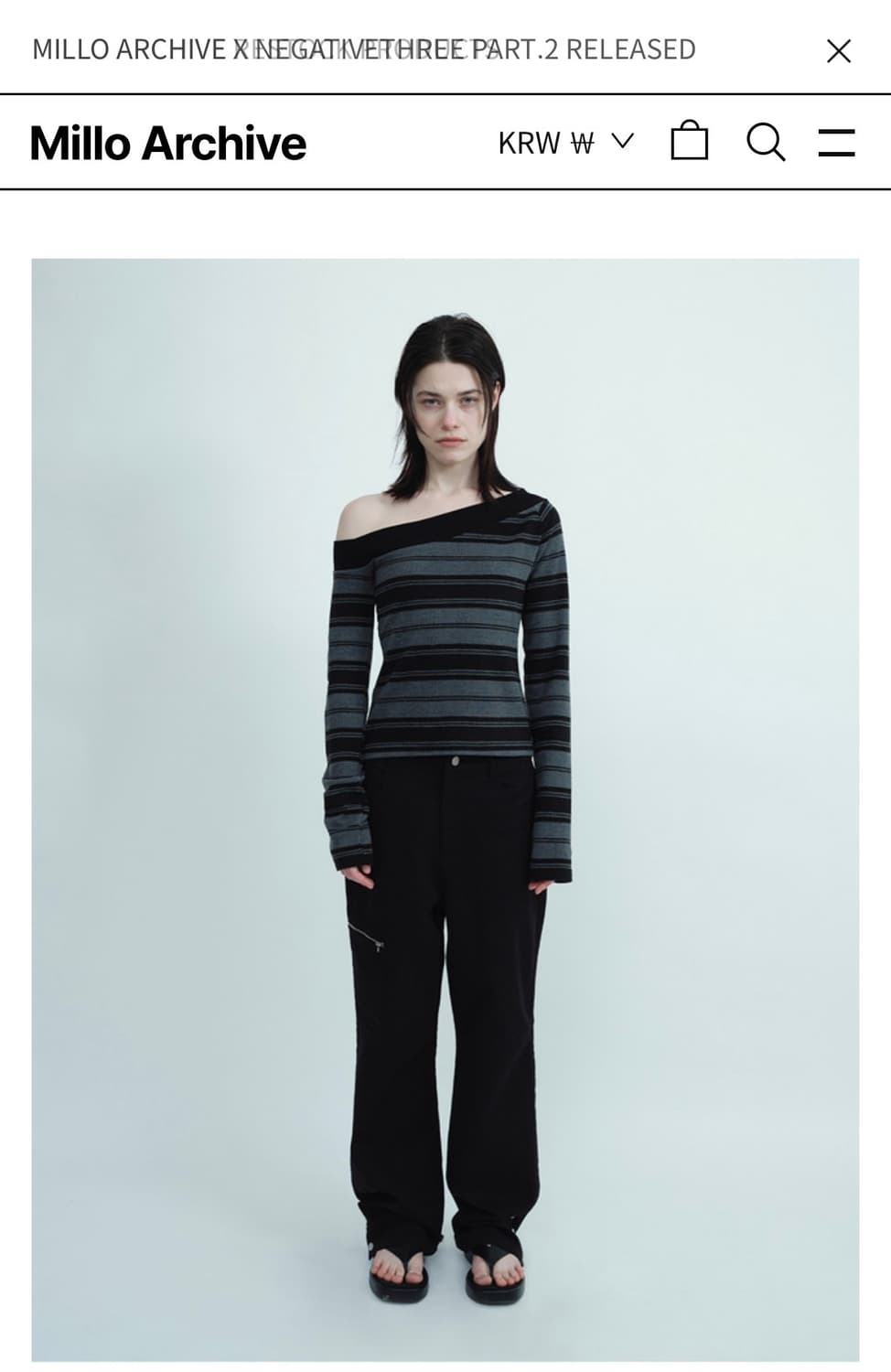 One Shoulder Striped T-Shirt [Charcoal] 상품이미지2