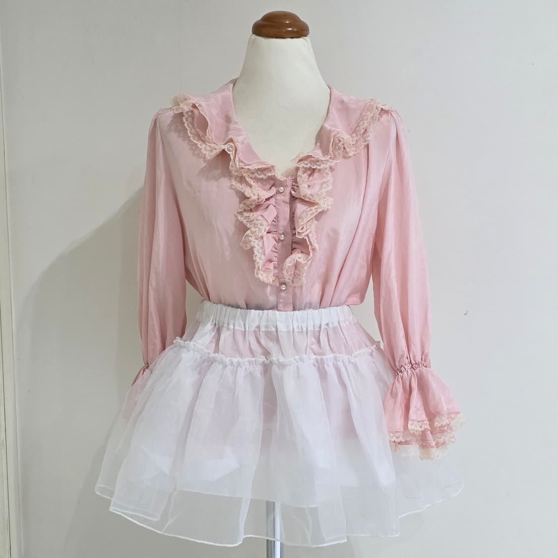 빈티지 히메갸루st 레이스셔링 핑크 블라우스 상품이미지1