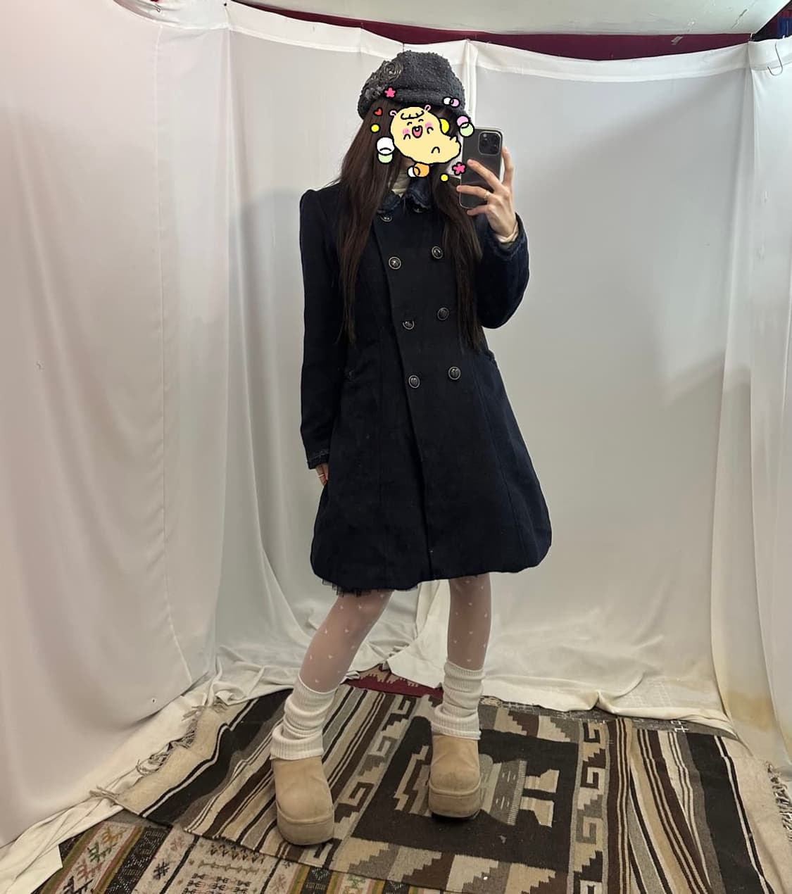 급처상태좋음!액시즈팜 레이스 꽃자수 리본포켓 더블 코트 자켓 리즈리사st 상품이미지2