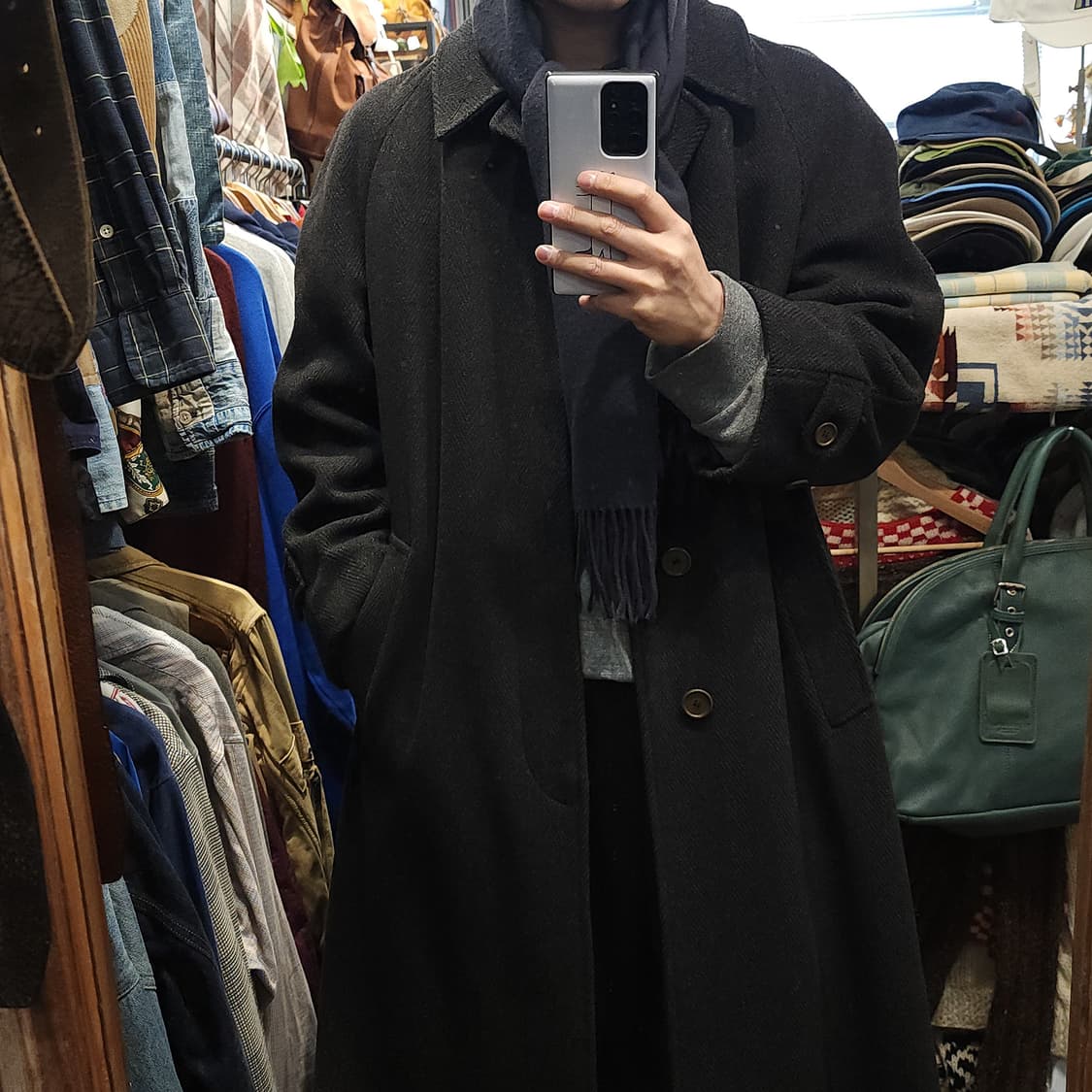 90s 조르지오 아르마니 카코트 헤비울 헤링본 코트 50 상품이미지10