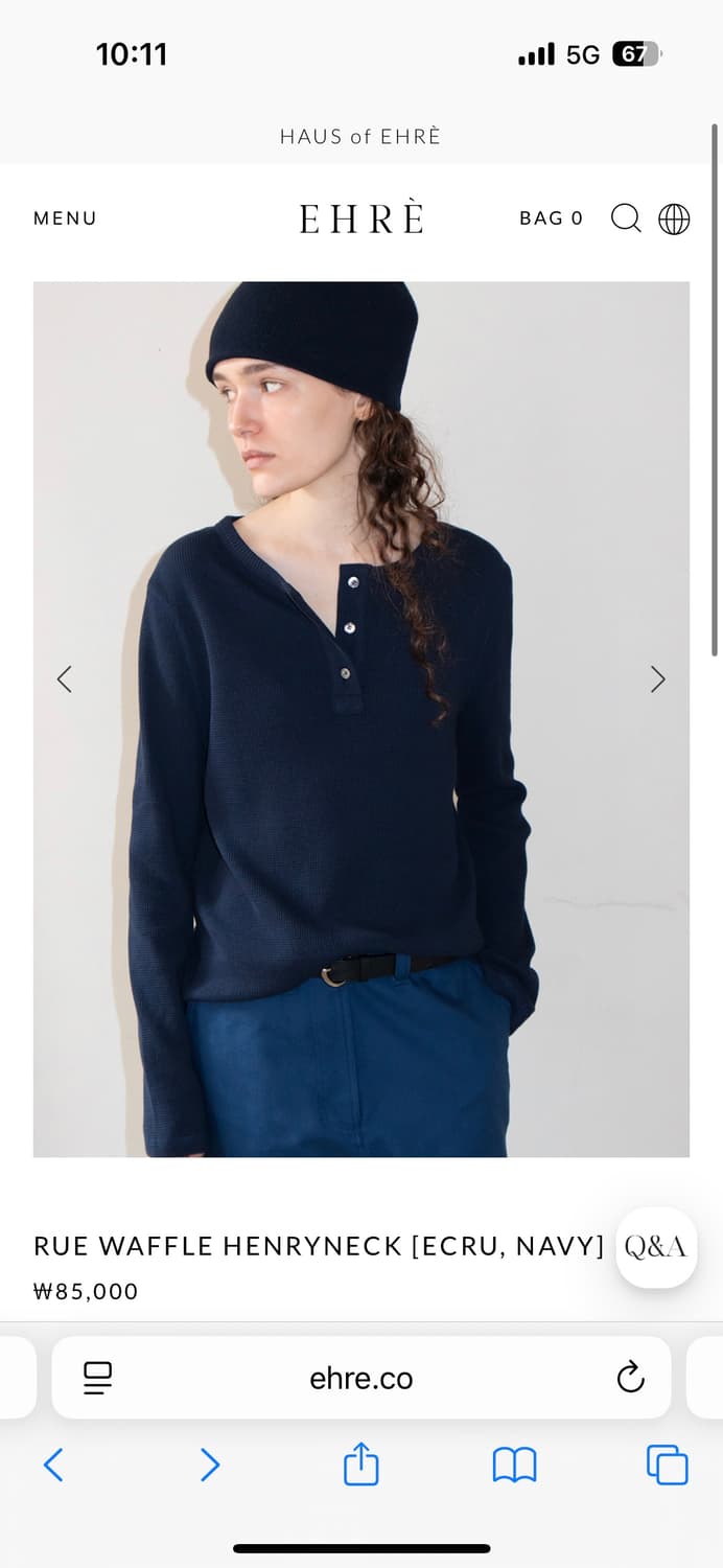 Ehre 에레 와플 헨리넥 네이비 새상품 상품이미지2