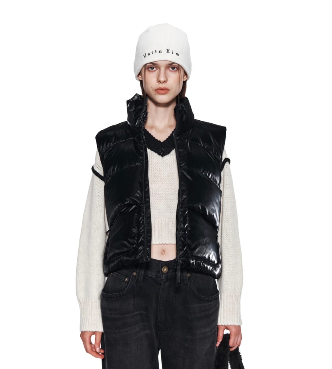 마뗑킴 글로시 크롭 다운 베스트 조끼패딩 블랙 상품이미지5