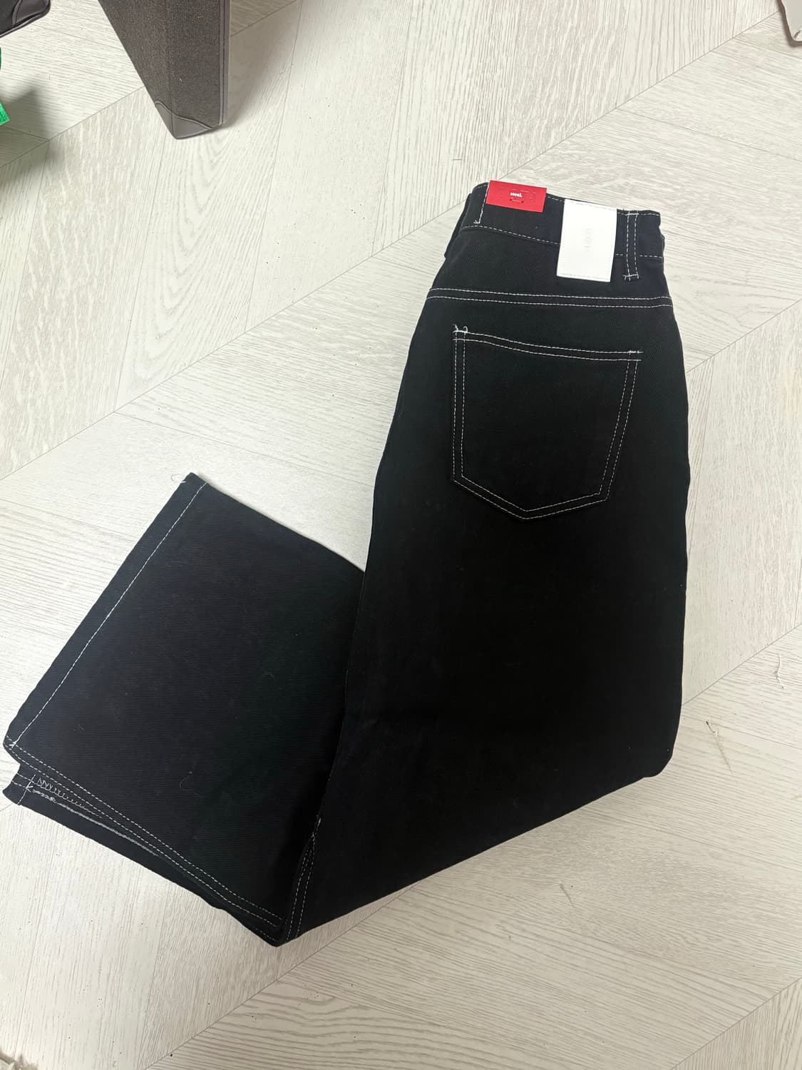 미사용)도매텍 OOTJ 스티치 롱스커트 블랙스커트 기모스커트 상품이미지1