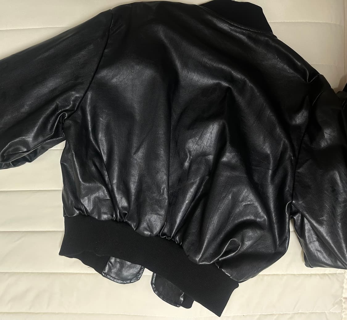 블랙 레더 봄버 자켓 상품이미지3