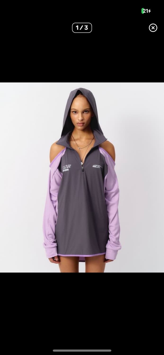 [Leey] SPORTY OPEN SHOULDER HOODED GRAY 상품이미지1