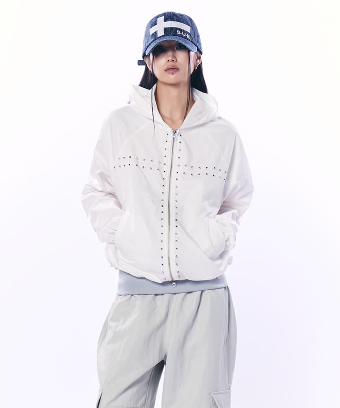 셋업이엑스이 STUDDED HOOD WINDBREAK / WHITE 상품이미지2