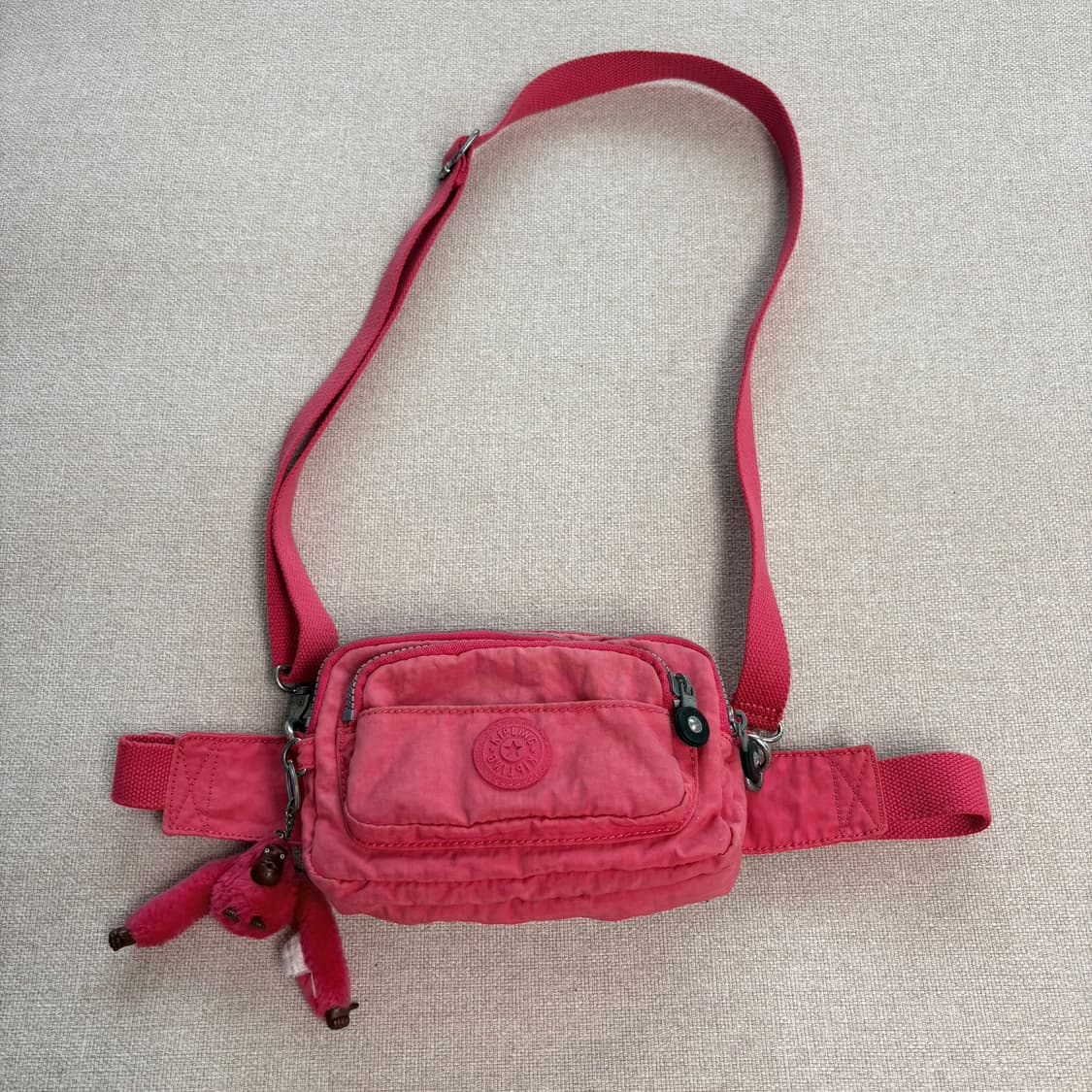 (이체시에눌) Kipling 키플링 빈티지 피치핑크 미니 크로스백+힙색 상품이미지1