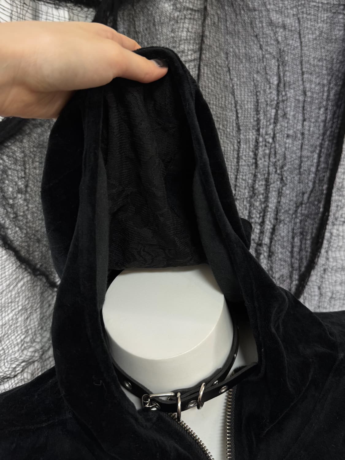 velvet lace hood zip up 상품이미지2