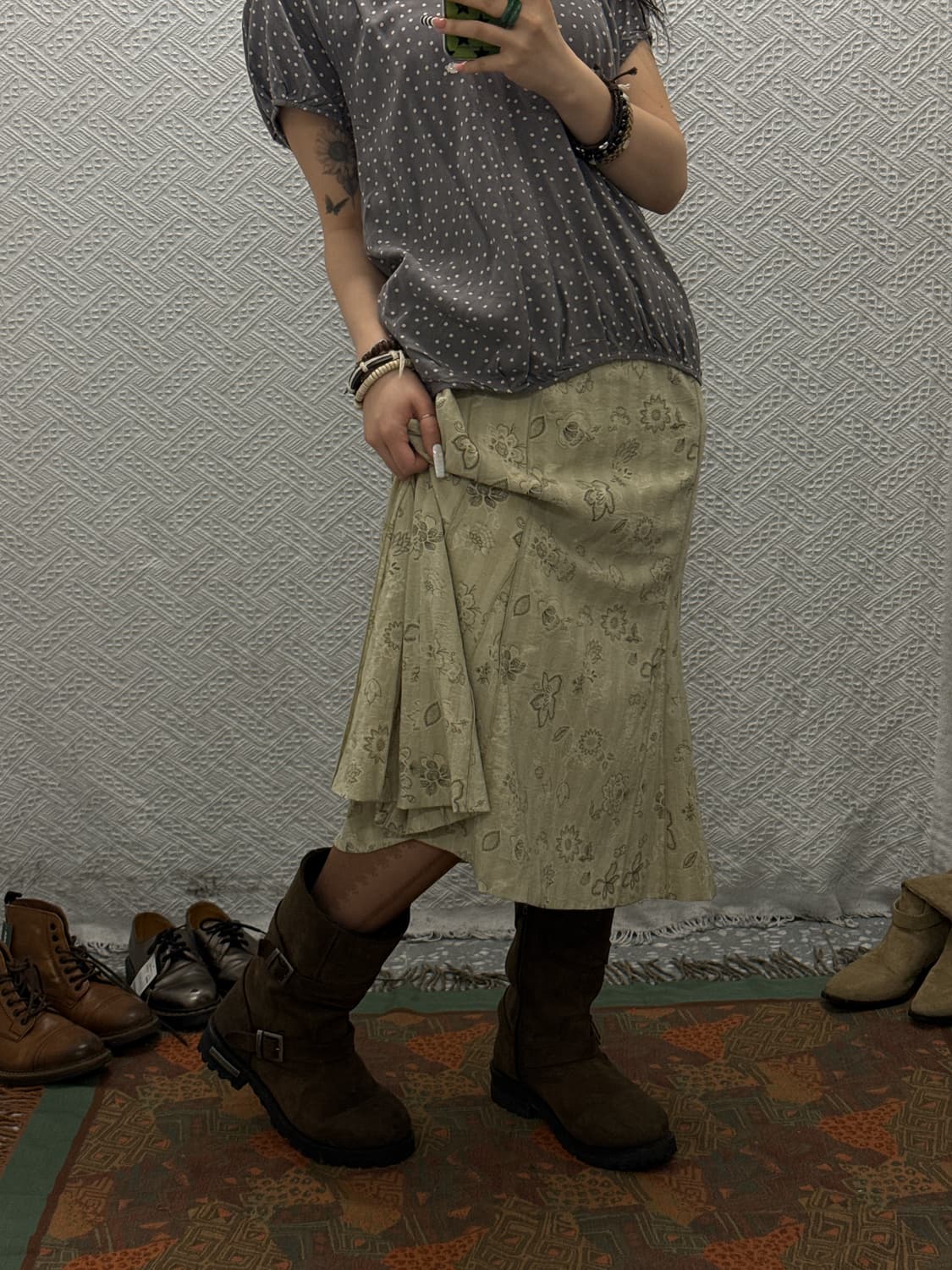 빈티지 페이즐리 잔꽃 에스닉 히피 머메이드 플레어 미디스커트 K0042 상품이미지1