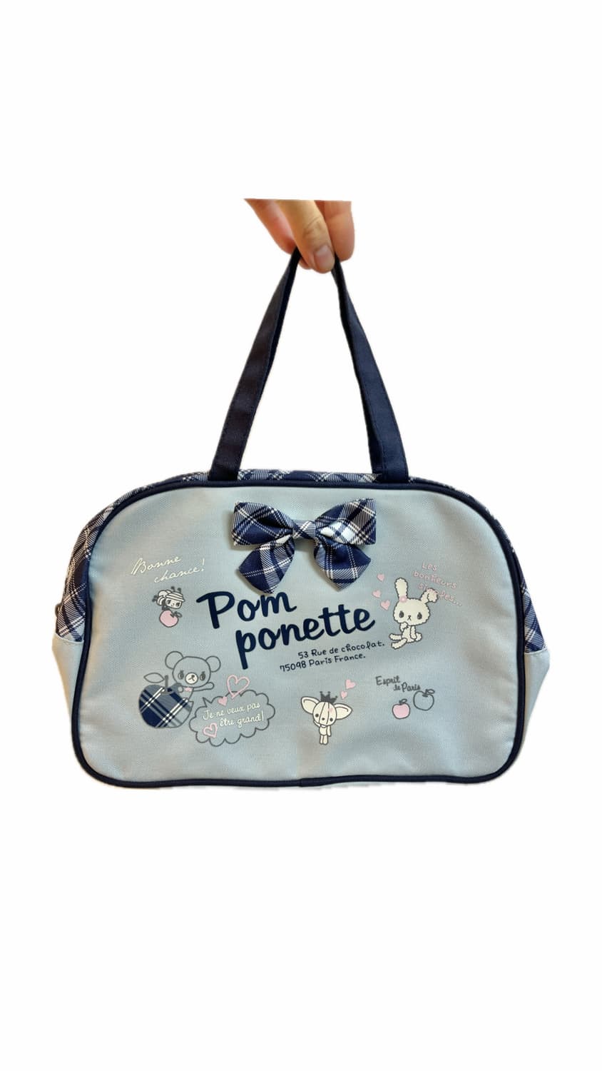 폼포넷 블루 체크리본 핸드백 🌀 상품이미지1