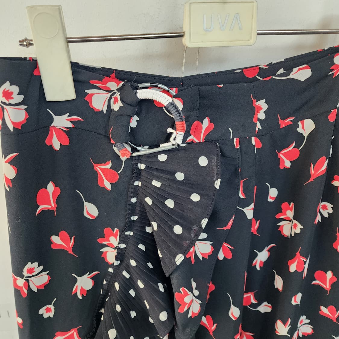 플라워 도트 패턴 언발란스 롱 스커트 상품이미지2