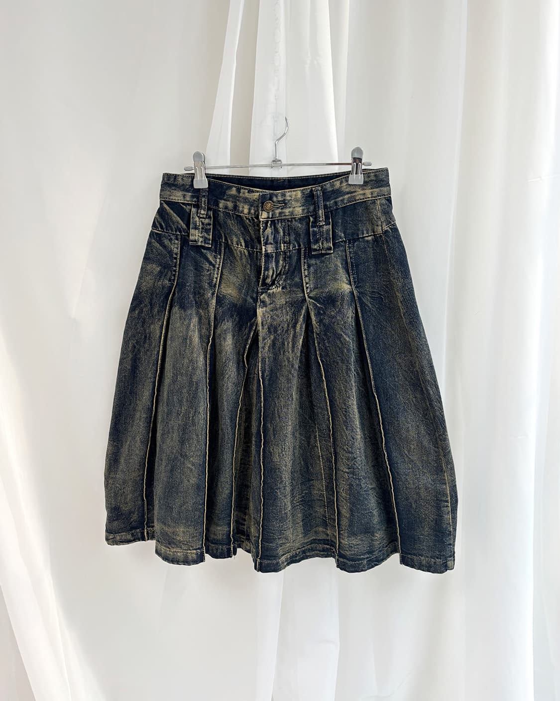 니아 빈티지 중청 벌룬 터크 미디 스커트 상품이미지1