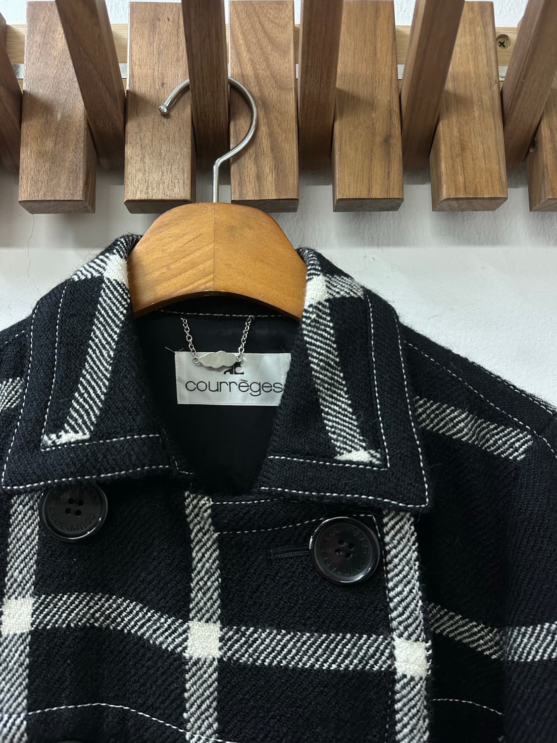 COURRÈGES 꾸레쥬 체크 울100% 더블 코트 japan 상품이미지2