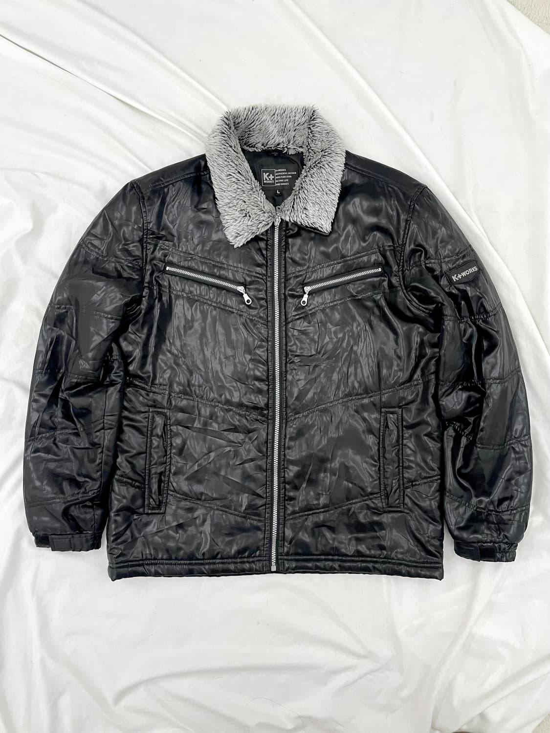 Black Glossy fur details jacket 상품이미지2