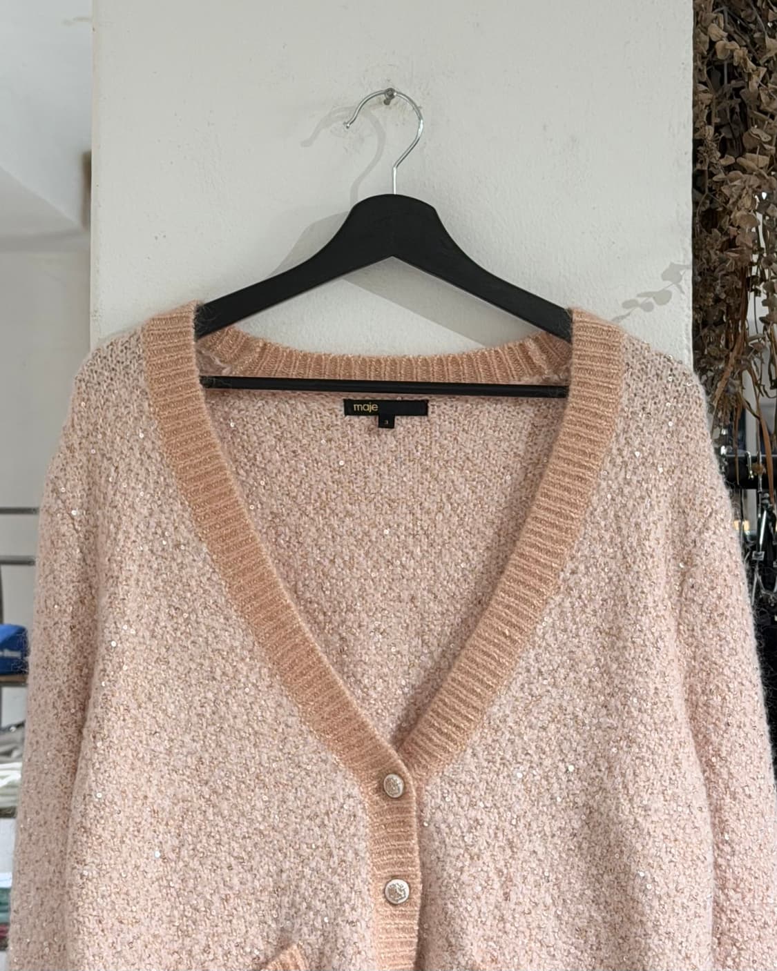 마쥬 핑크 스팽글 브이넥 가디건 상품이미지4