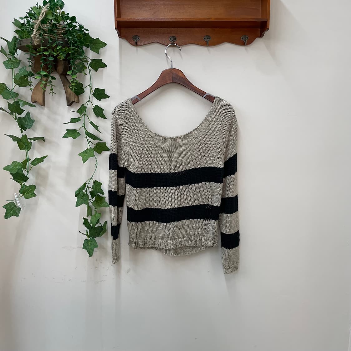 페어리그런지 보헤미안 y2k 여리 스트라이프 백오픈 크롭 니트 상품이미지1