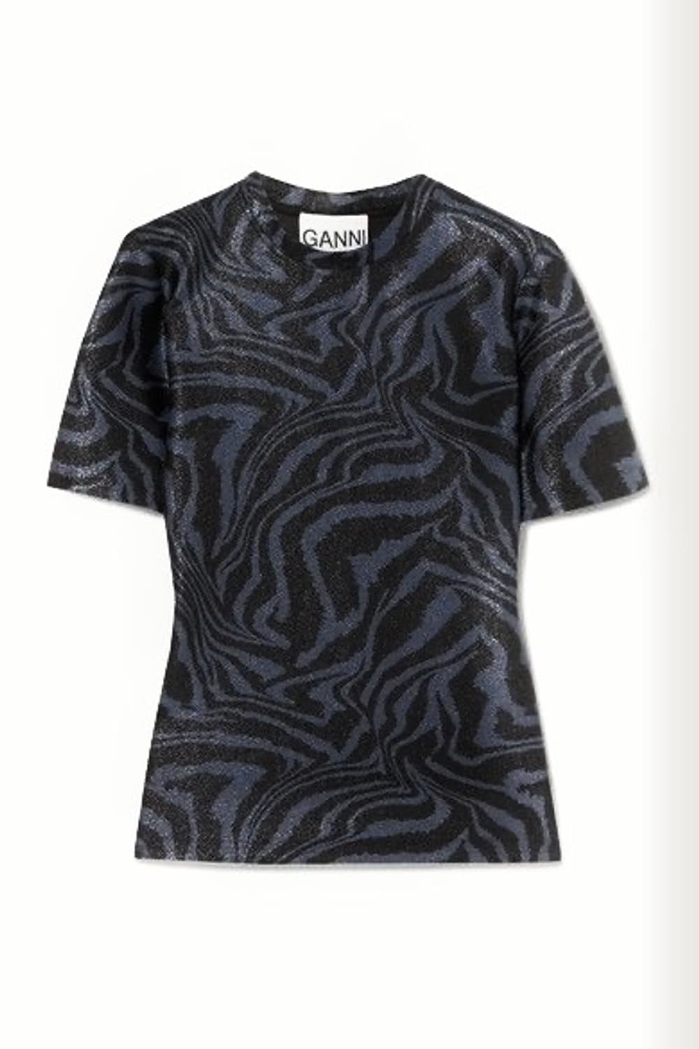 Ganni Tiger Swirl Print Top Blue Womens 상품이미지1