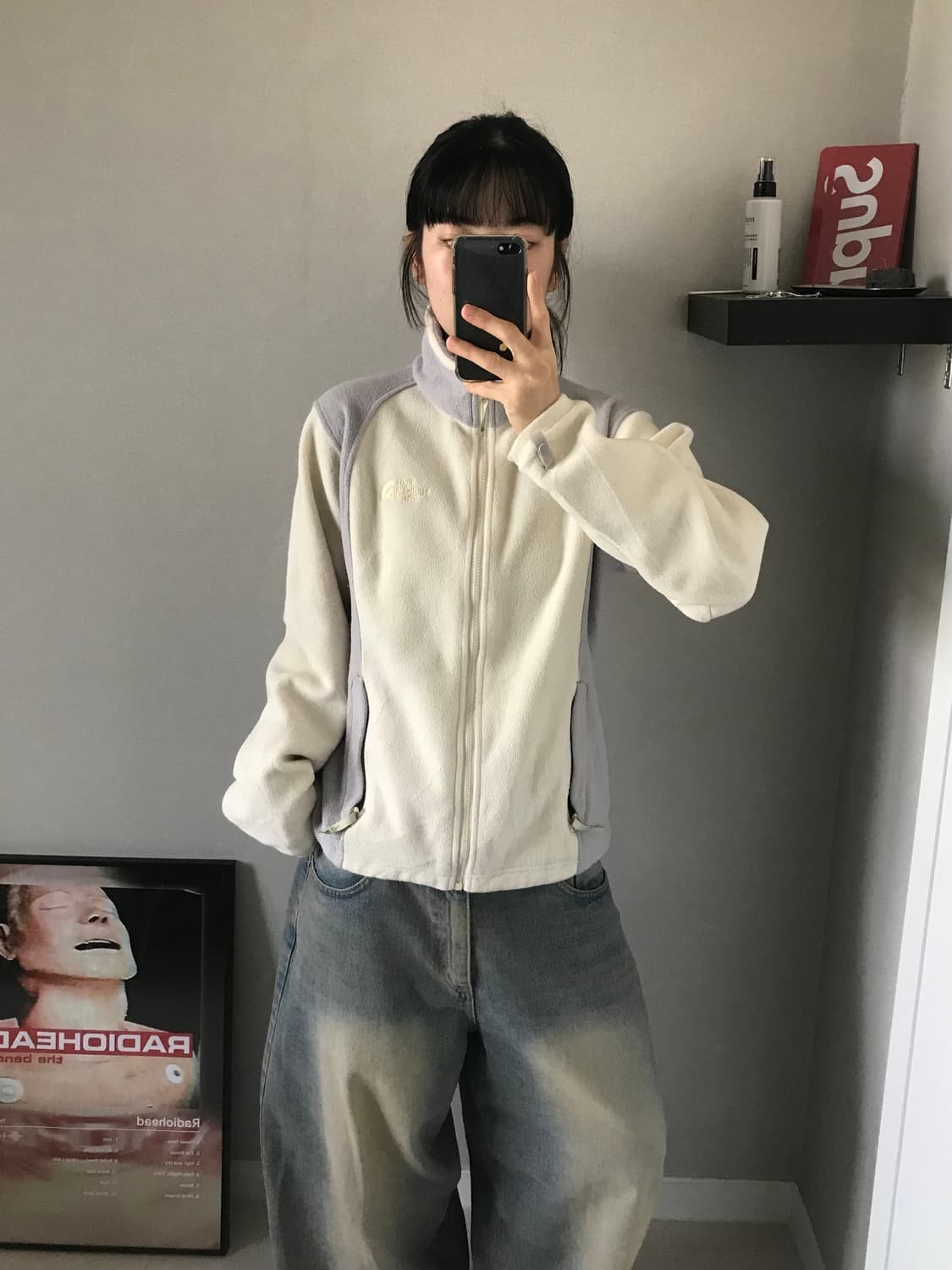 대장급 노스페이스 해외판 로고 아이보리 플리스 집업 상품이미지1