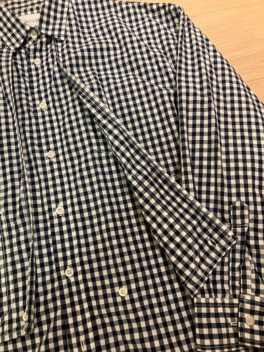 cal o line 캐롤라인 깅엄체크 셔츠 네이비 상품이미지3