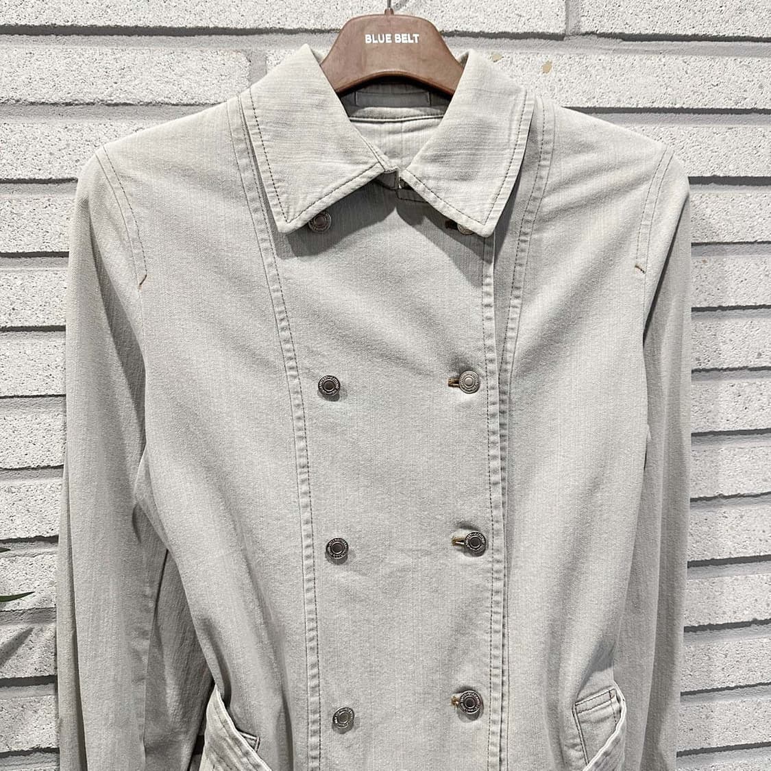 JPN VINTAGE 코튼 숏 트렌치 자켓 더블 버튼 벨트 디테일 그레이 상품이미지3