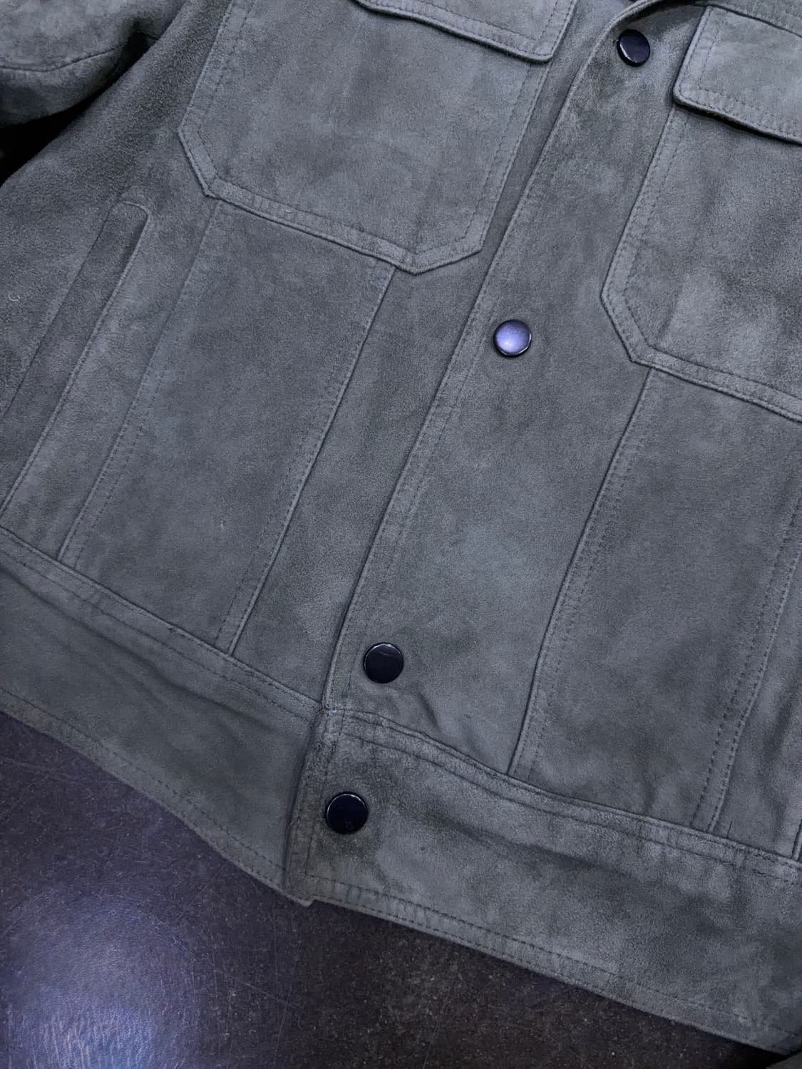 시스템옴므 염소가죽 스웨이드 트러커 자켓 카키 95 상품이미지5