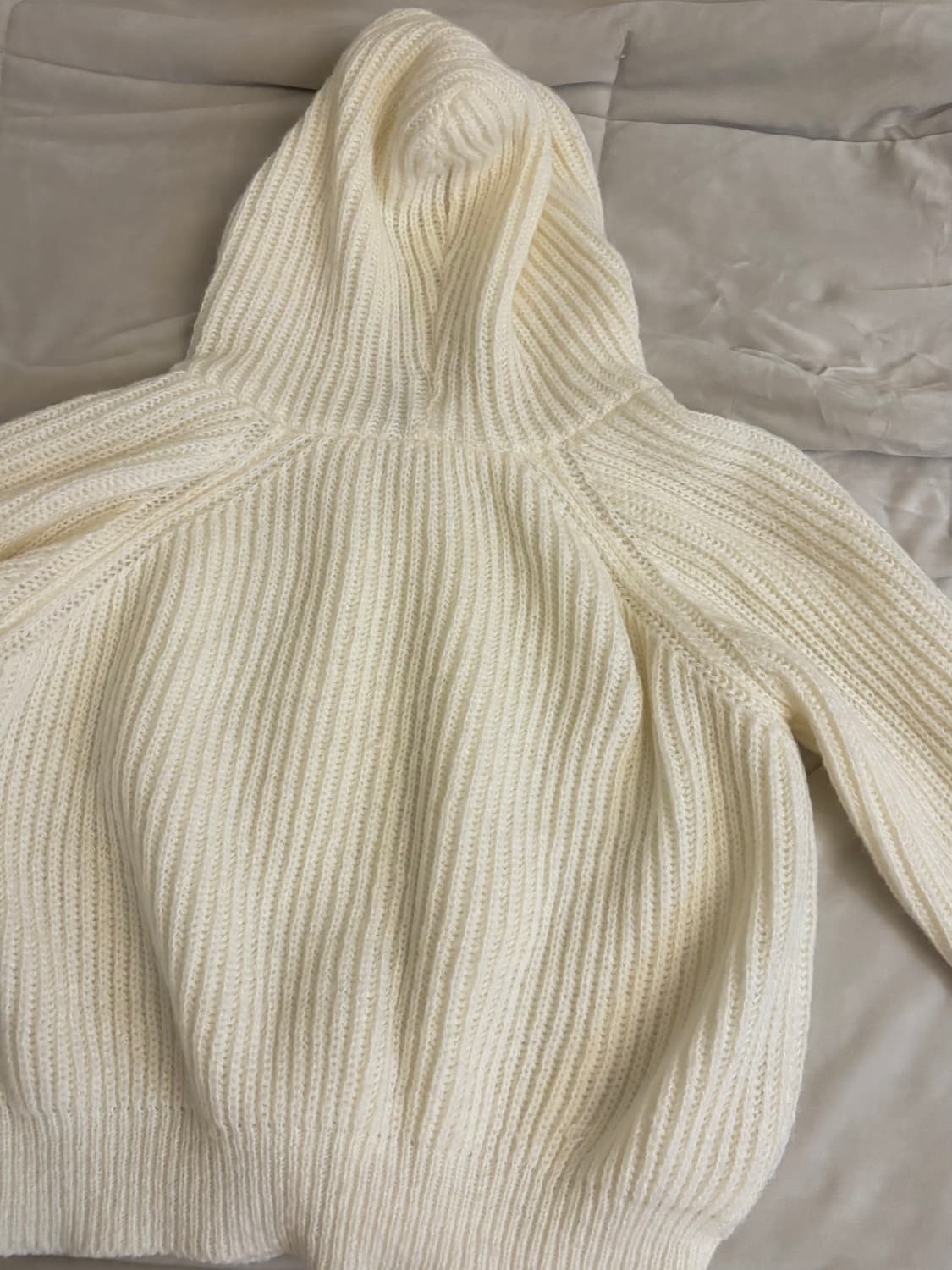 아이보리 니트 후드 집업 상품이미지3