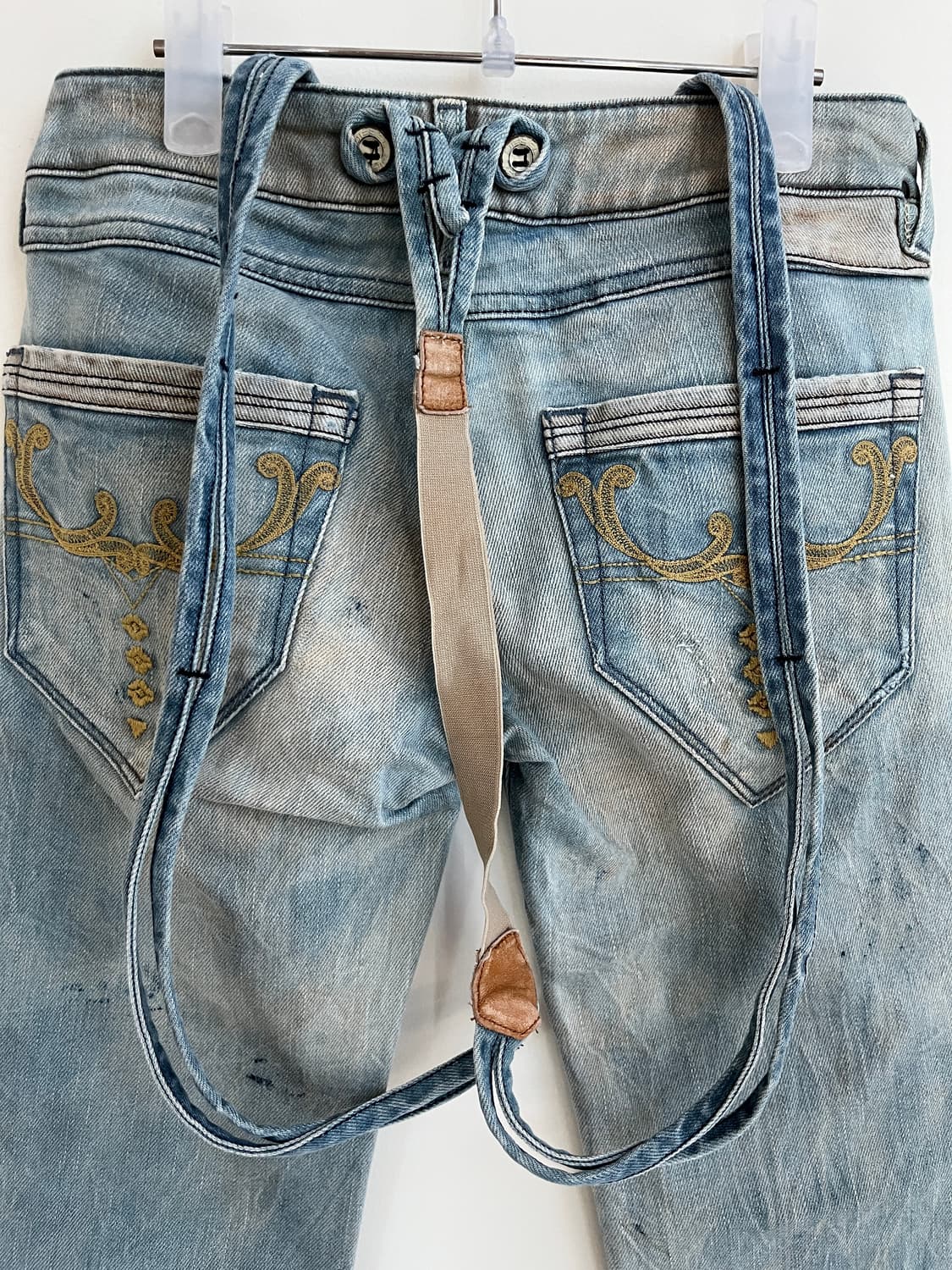 디젤 양가죽 멜빵 벨트 웨스턴 스타일 자수 데님 워싱 진 팬츠 청바지 상품이미지2