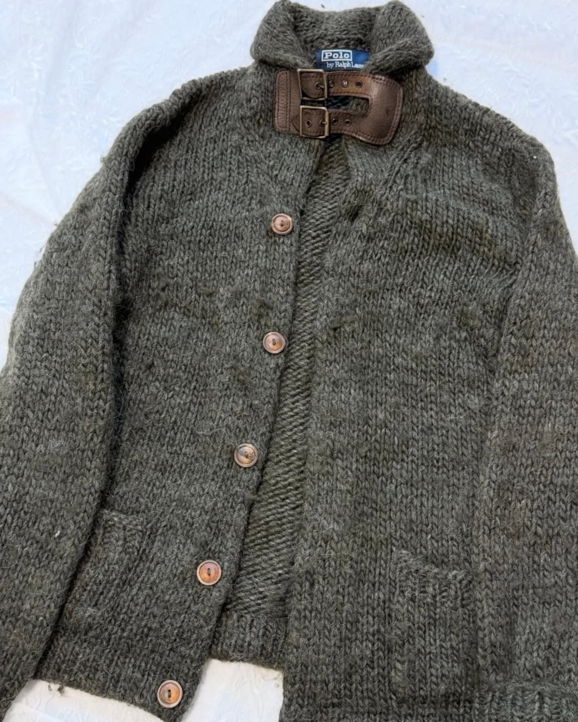 폴로 카키 목잠아 니트 집업 상품이미지2