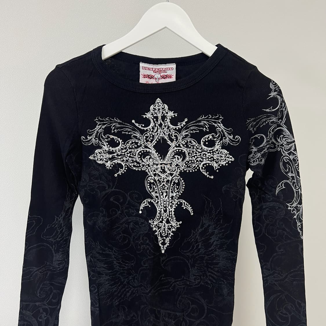 Desperado Designs 레이디 y2k 크로스 골지 긴팔 티셔츠 상품이미지3