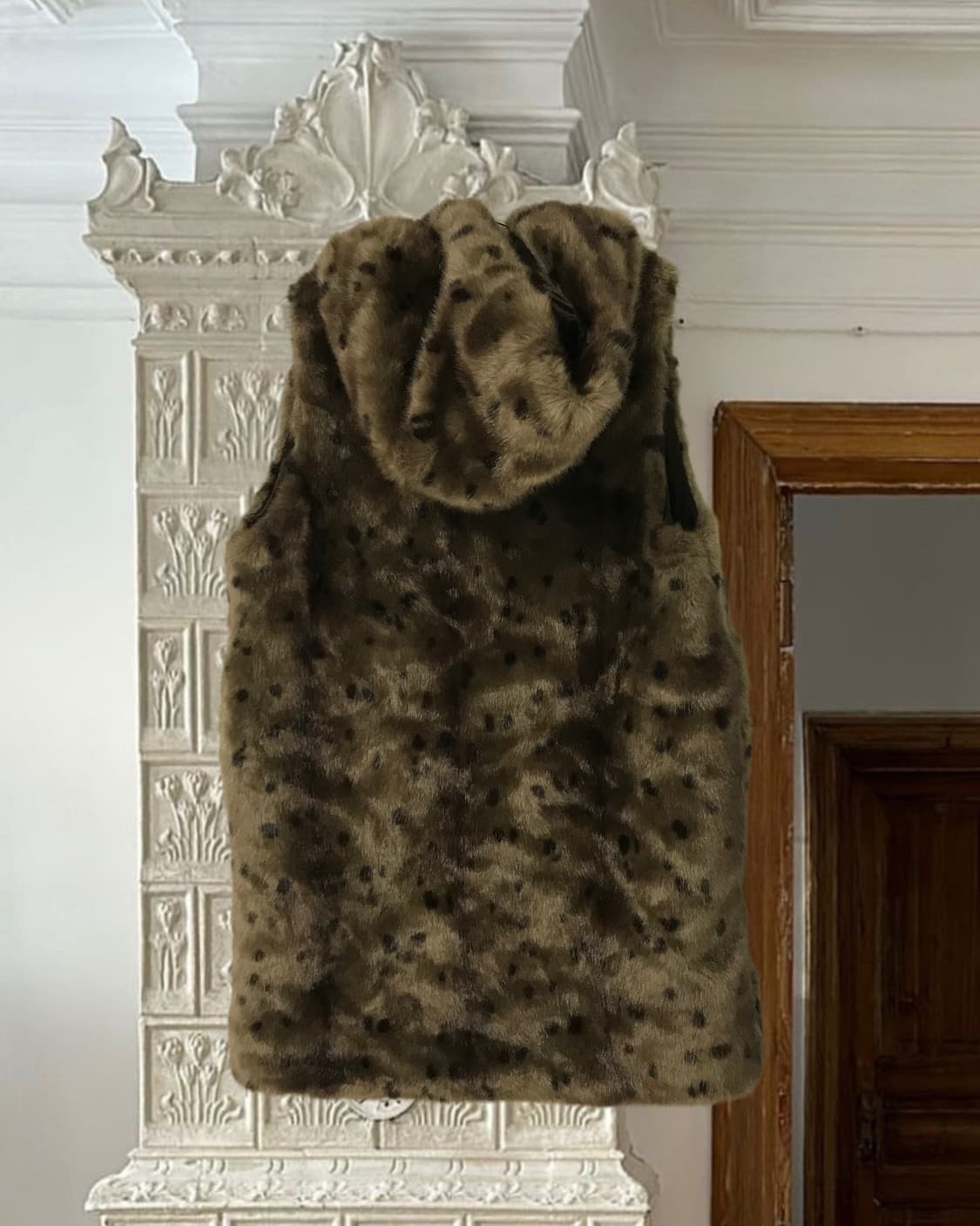 vintage pattern fur hood vest 상품이미지6