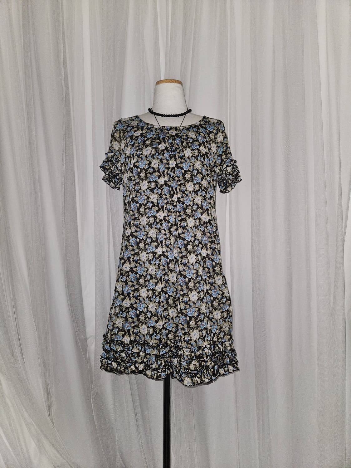 grove 빈티지그린 하늘꽃 러플 미니원피스 상품이미지1