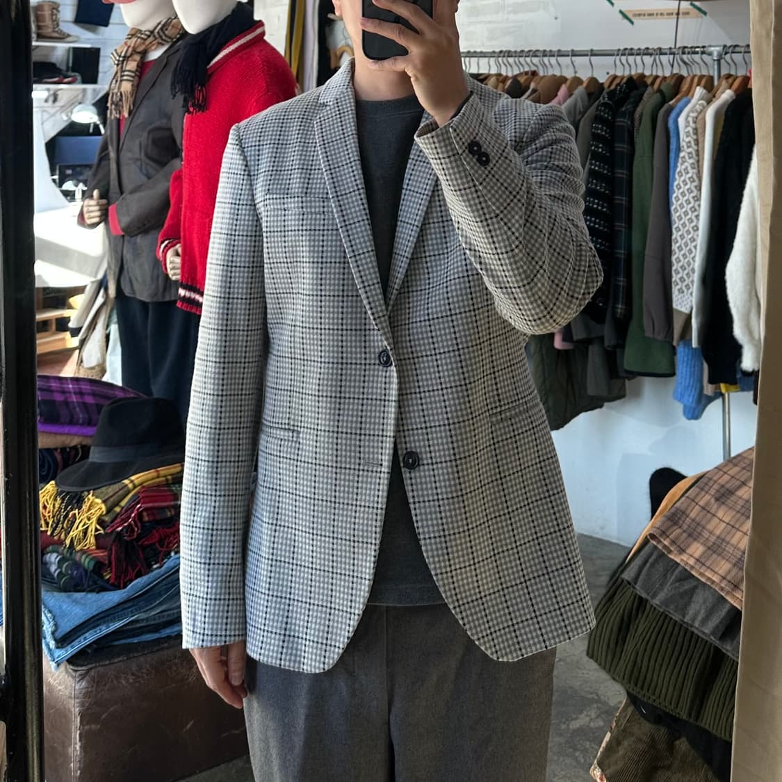 (착용컷) ZARA 체크 블레이져 (남성용 100) 상품이미지3