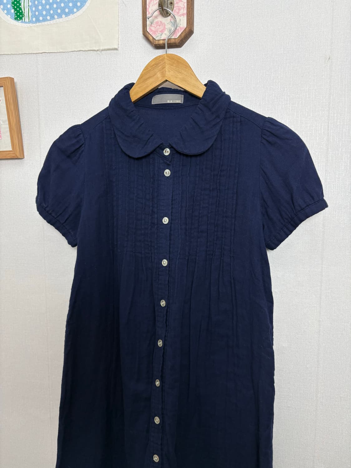 네이비 둥근 카라 반소매 원피스 상품이미지2