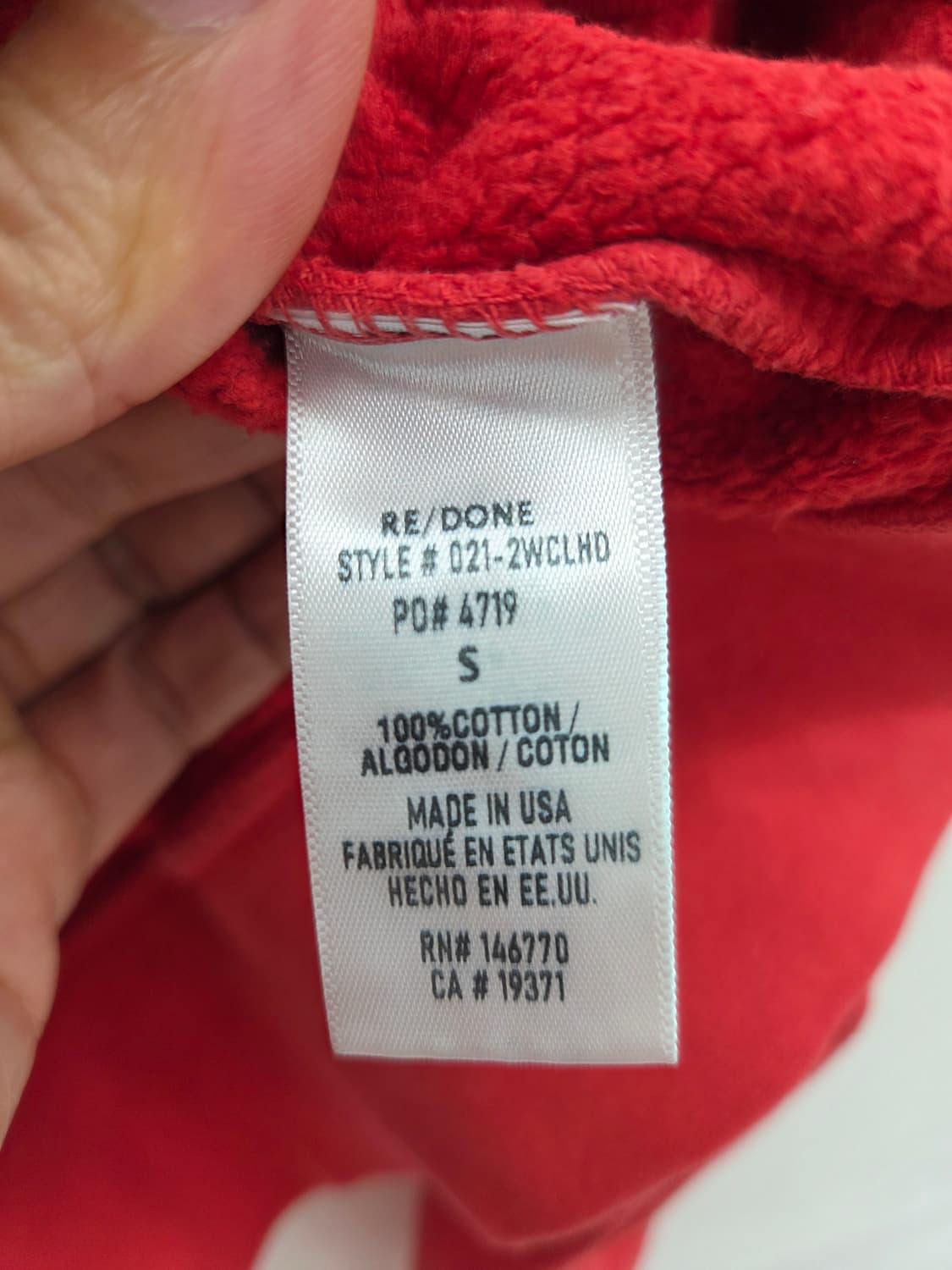 S RE/DONE HANES 리던 헤인즈 레드 후드 여성후드 상품이미지7