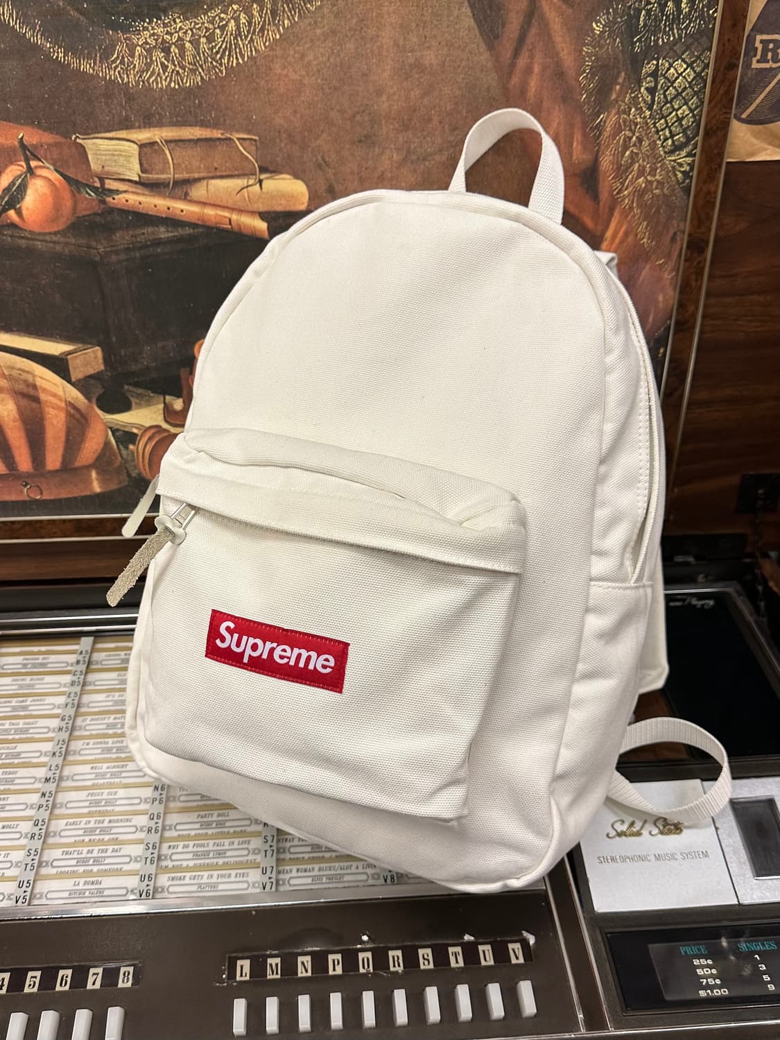슈프림 화이트 캔버스 백팩 상품이미지1