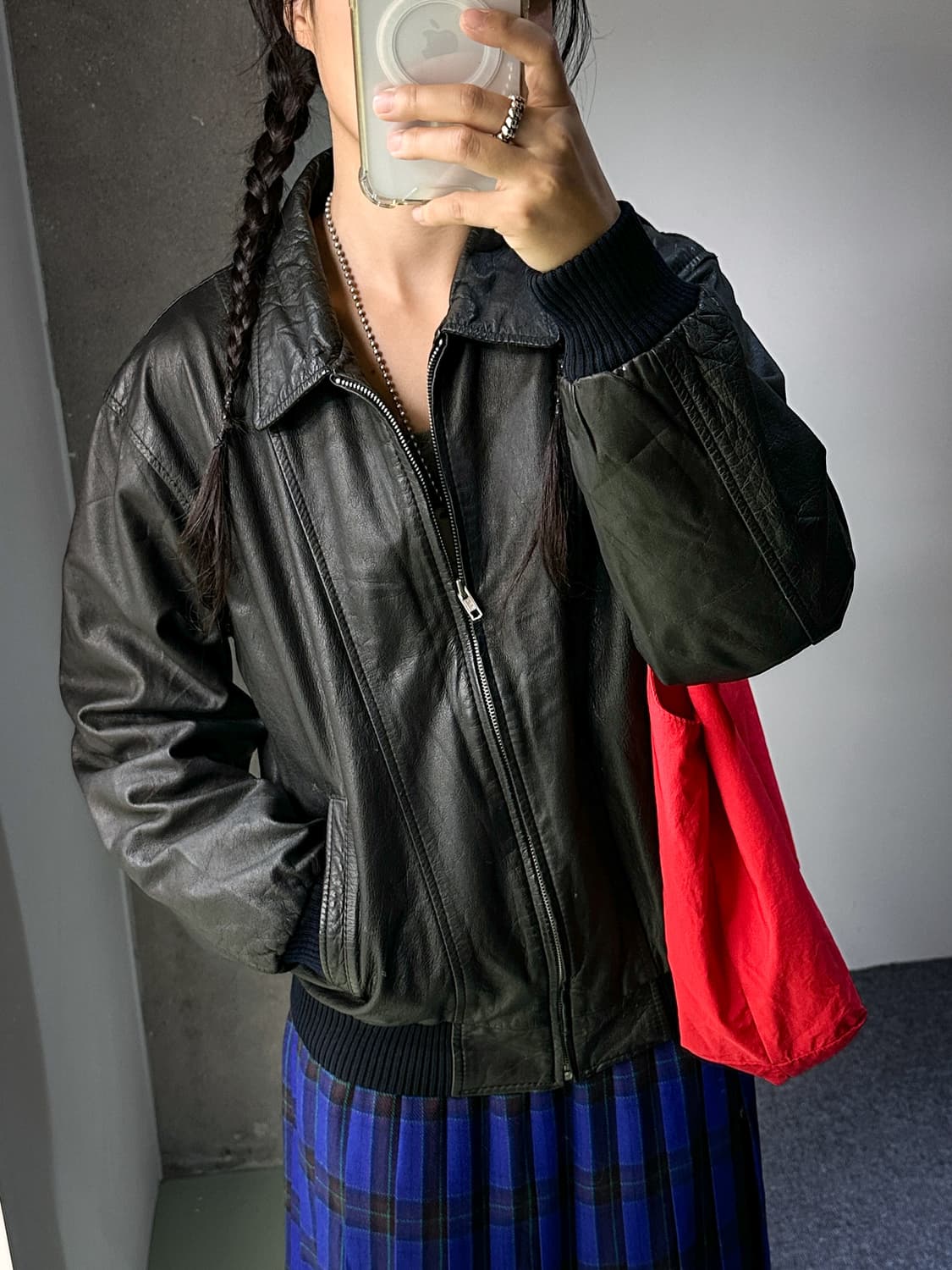 black cow leather collar zip jacket 상품이미지1