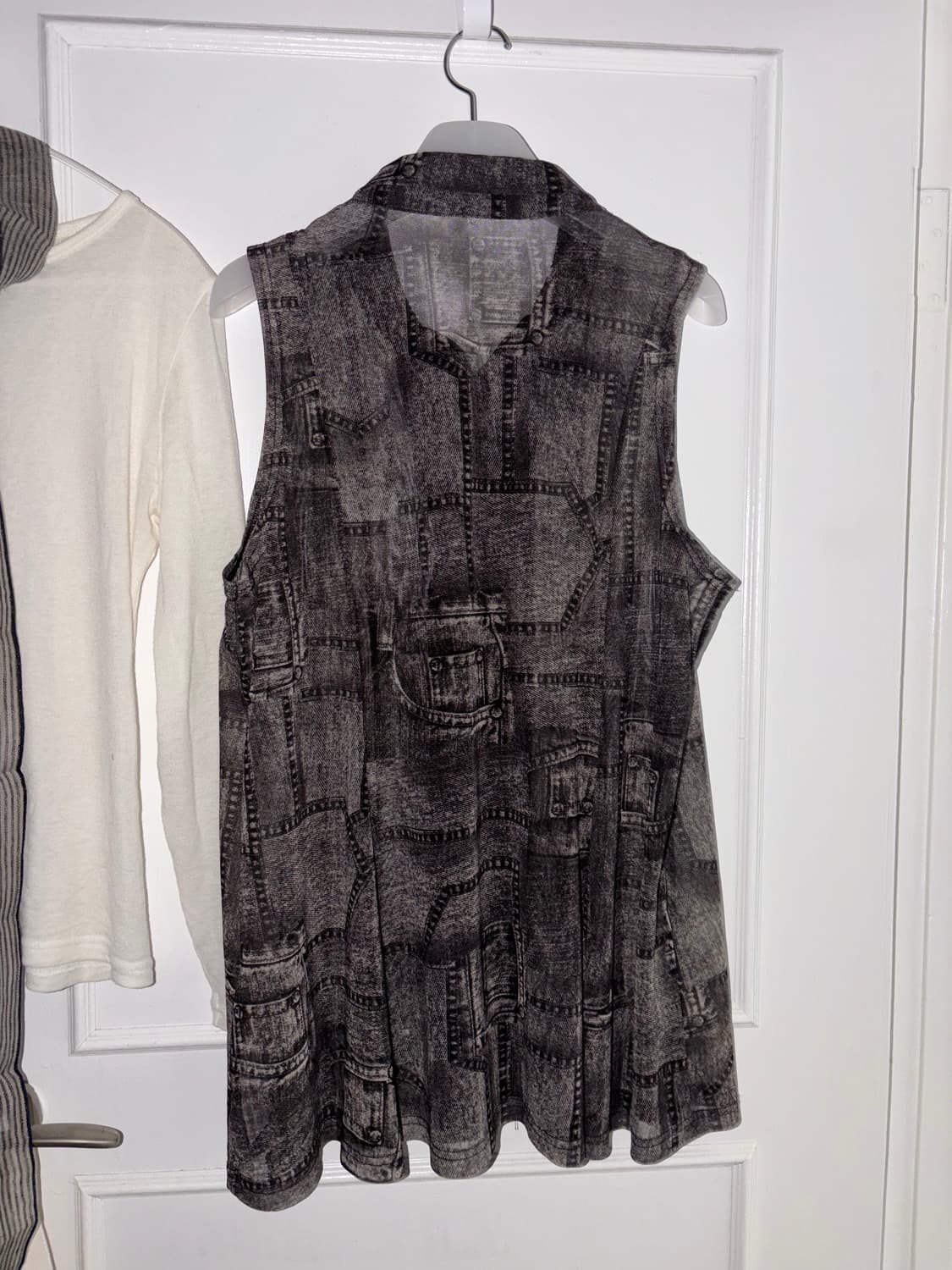 빈티지 데님 패턴 메쉬 민소매 블라우스 상품이미지4