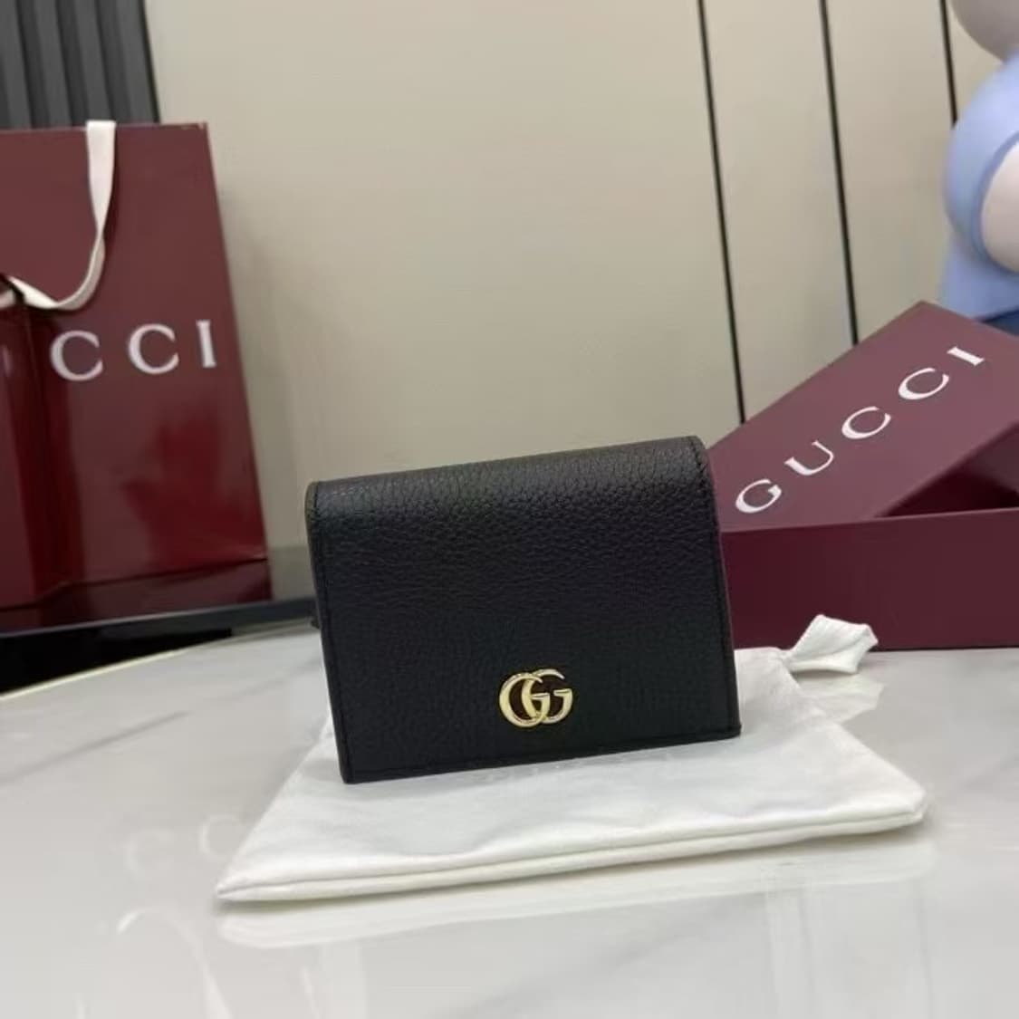 구찌 GG 마몽 레더 카드 케이스 지갑 블랙 상품이미지1