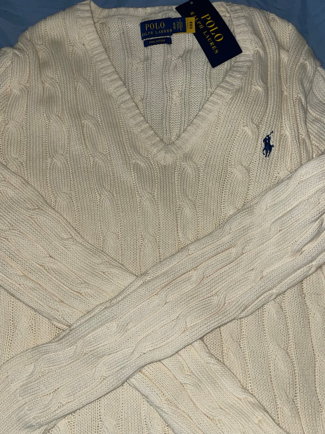 (새상품)  폴로 랄프로렌 여성 브이넥 니트 아이보리 XL 상품이미지1