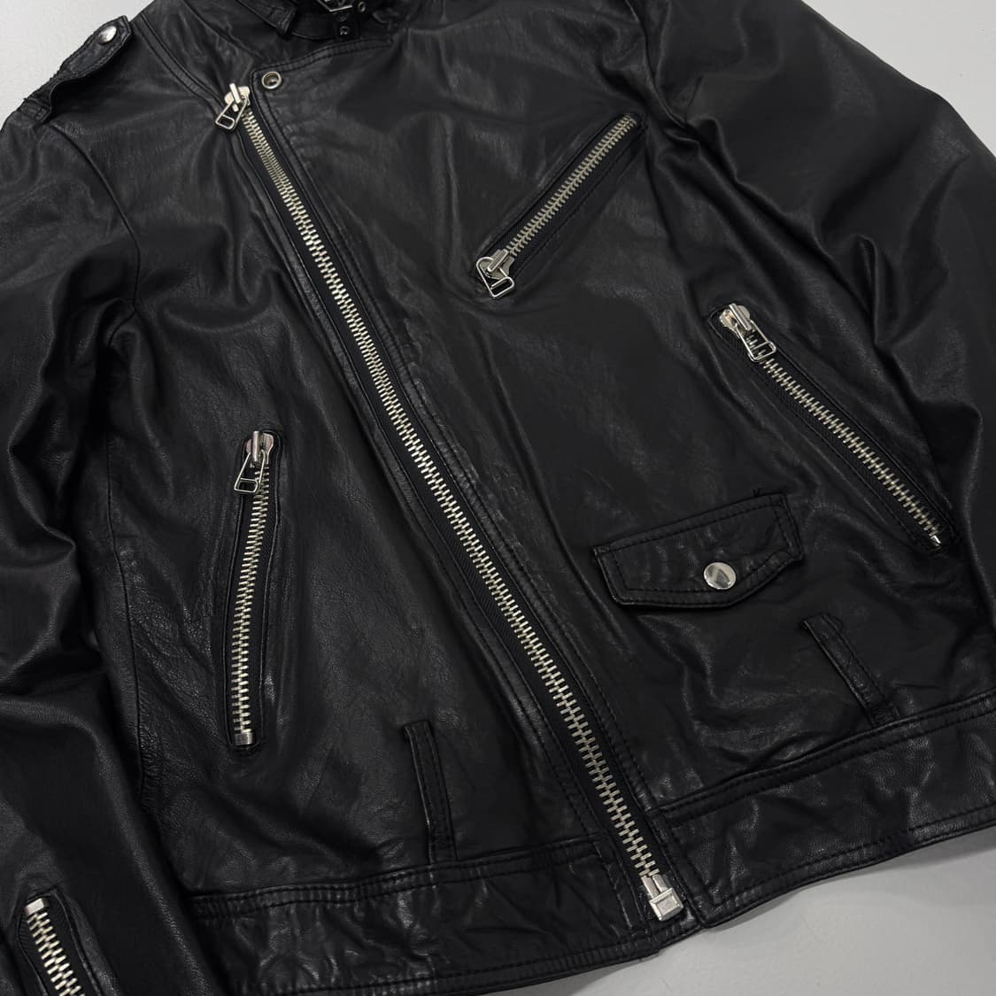 바이커 리얼레더 양가죽 사선 라이더 가죽자켓 상품이미지6