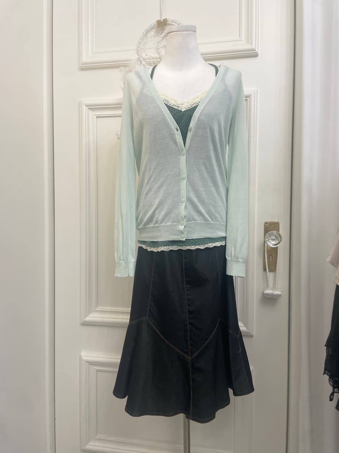 indi denim stitch point flare skirt 상품이미지6