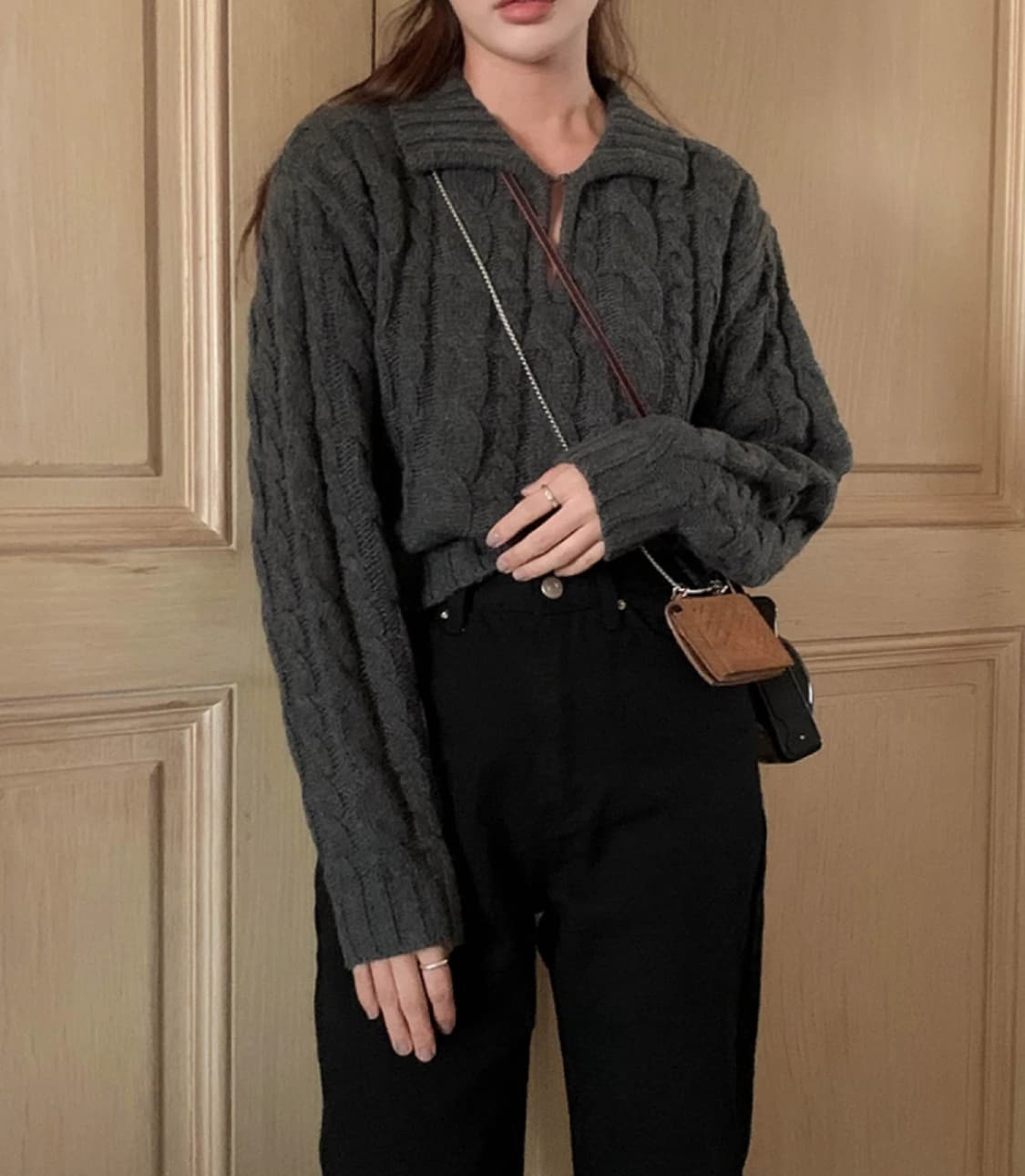 차콜 꽈배기 니트 상품이미지1