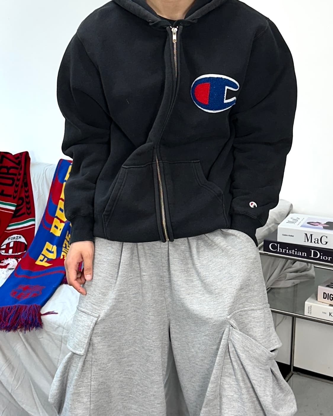 챔피온 블랙 빅로고 후드집업 XL 상품이미지2