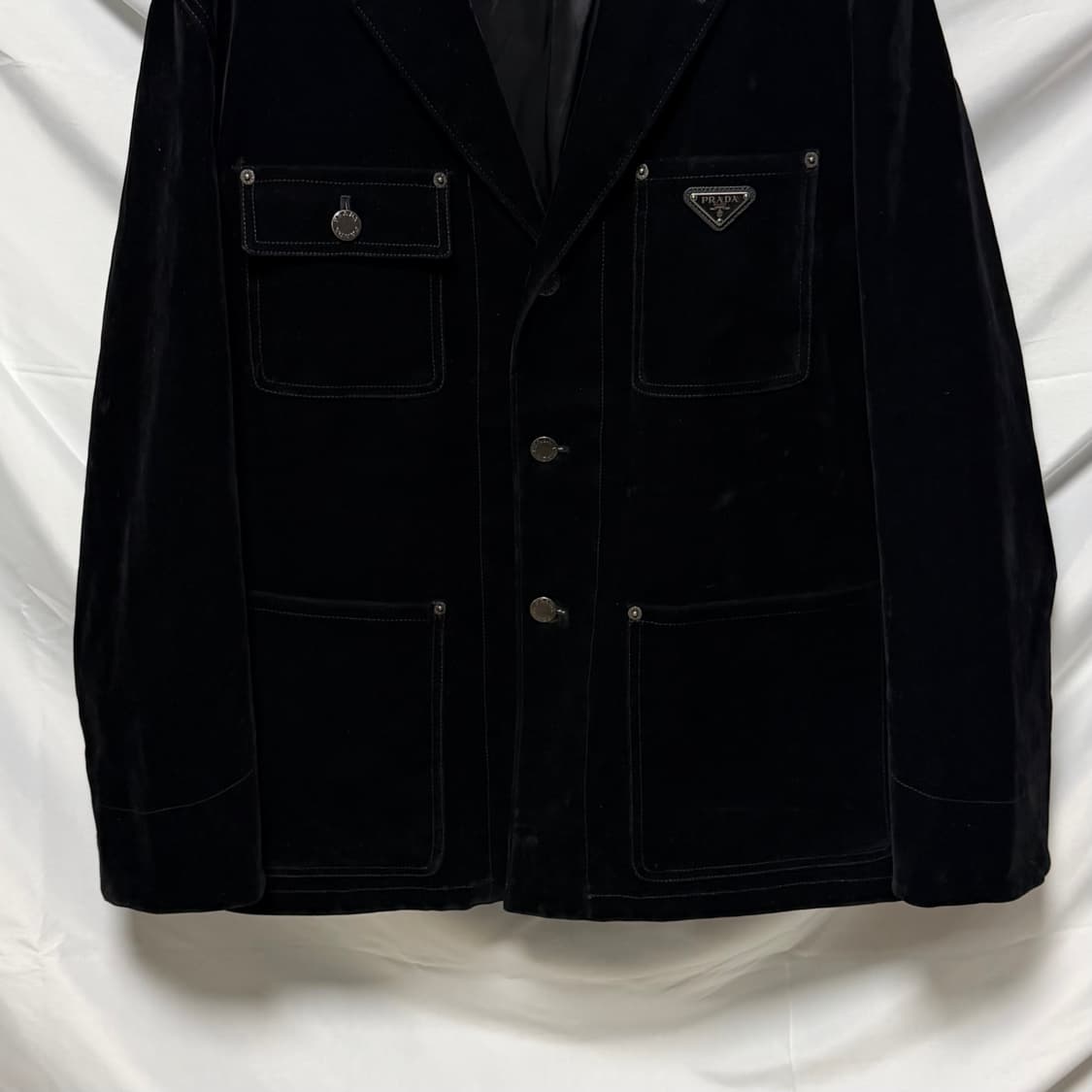 [S급/56] 프라다 벨벳 데님 블루종 자켓 블랙 상품이미지3