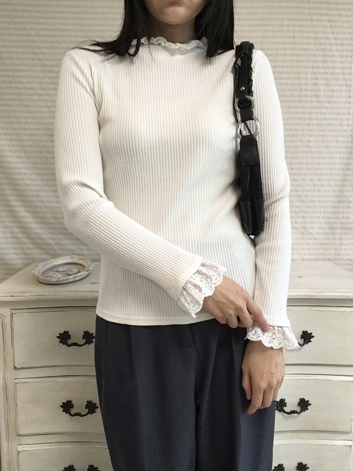 빈티지 화이트 레이스 디테일 롱슬리브 y2k 스트릿 갸루 펑키 일본빈티지 상품이미지4