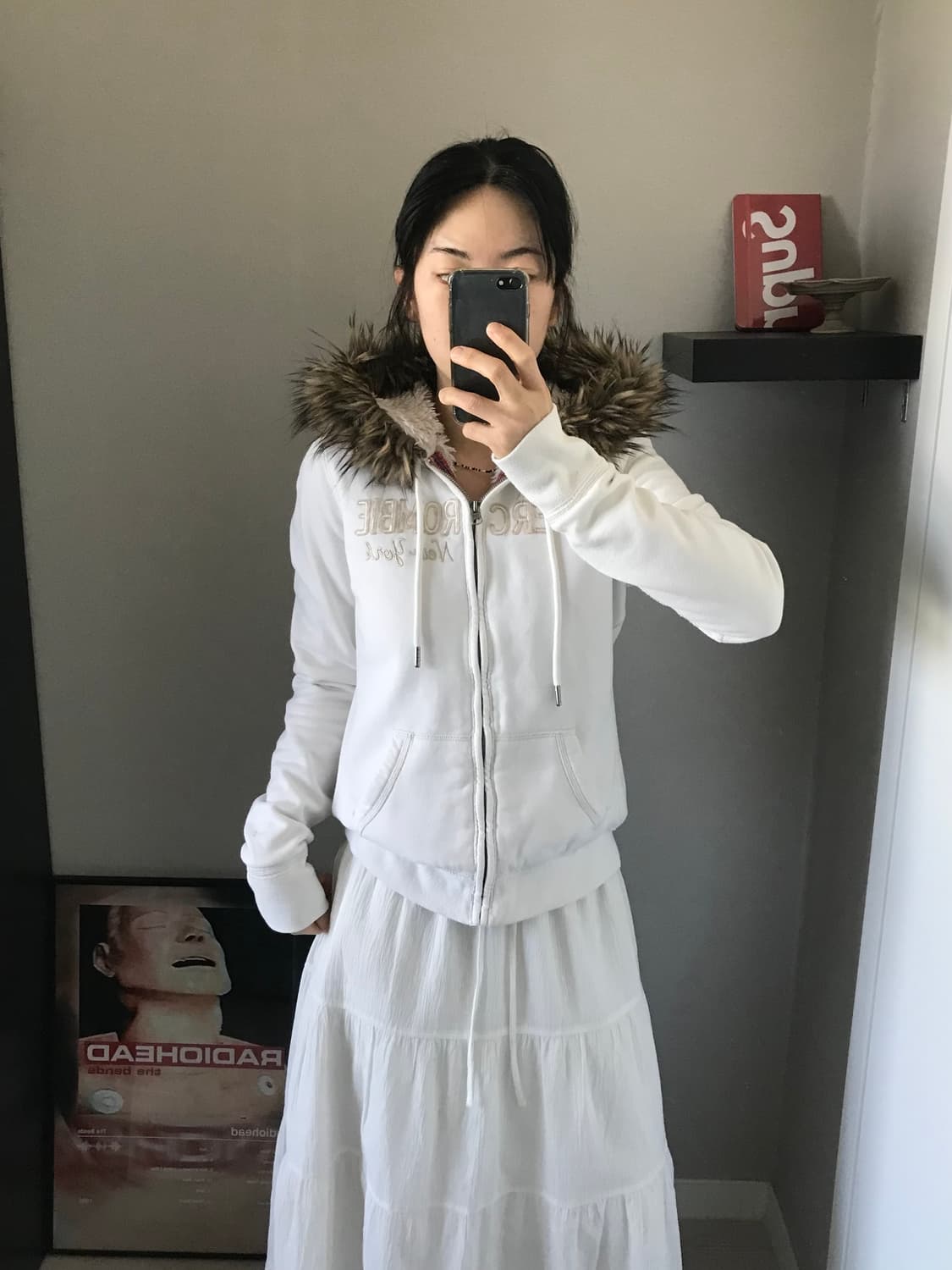 대장급 아베크롬비 울프죠 퍼 후드집업 화이트 상품이미지2