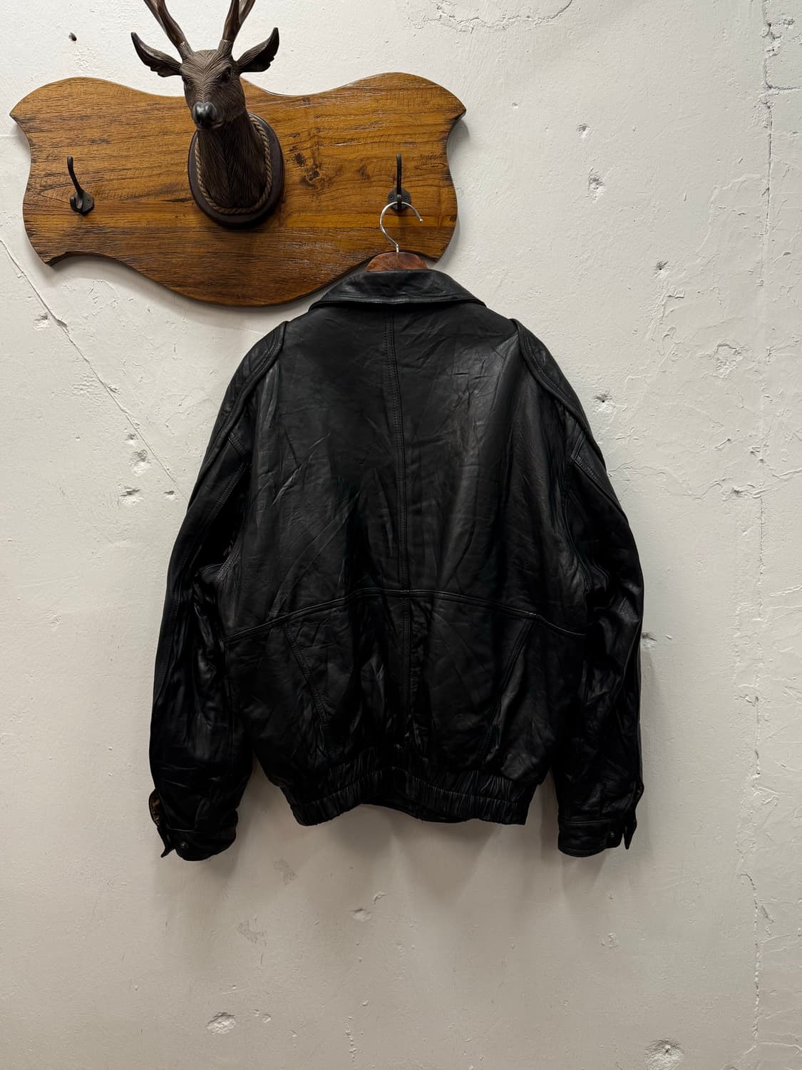 L) Sheepskin Padded Leather Bomber Jacke 상품이미지5